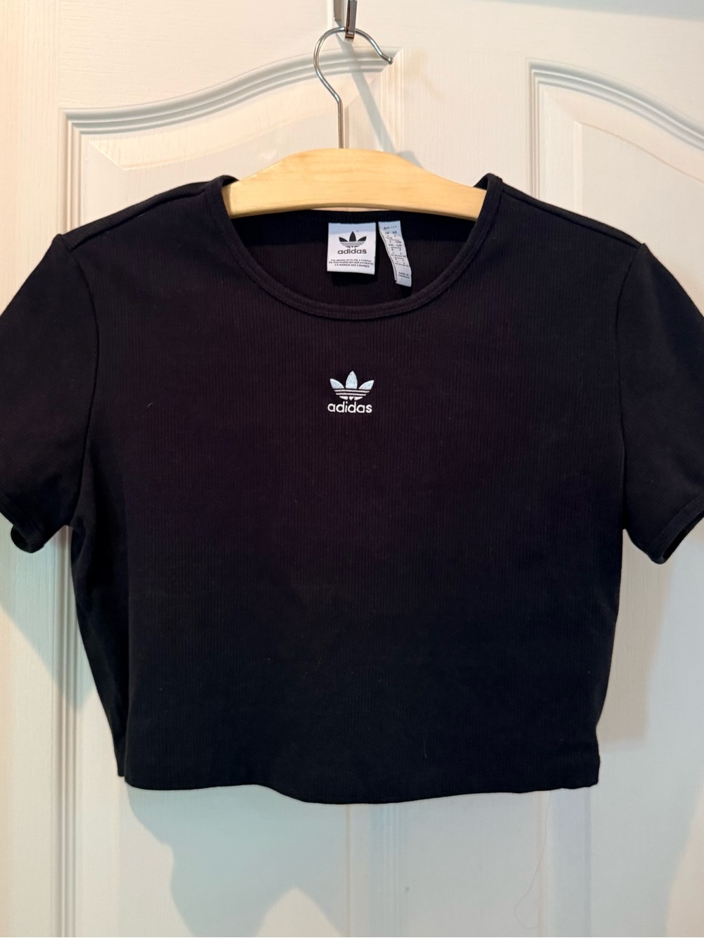 adidas Black cropped Ribbed Tee with White Logo